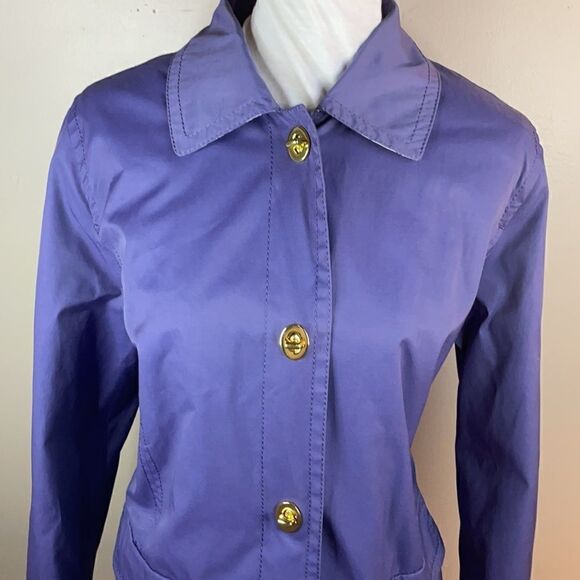 Issac Mizrahi Live Periwinkle Nylon Trench Coat w/Floral Lining (Size: Medium) - Picture 6 of 16